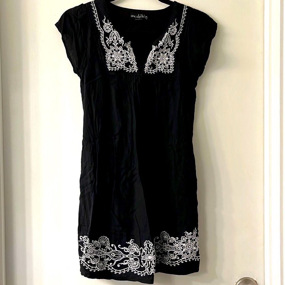 Embroidered Mini Babydoll Dress